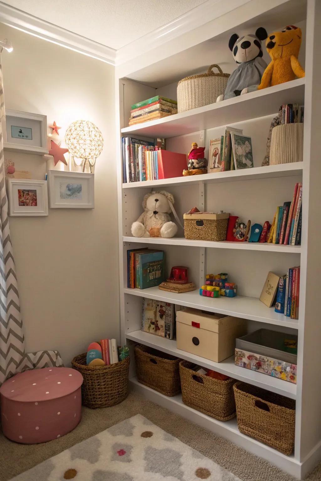 Turn unused corners into functional toy storage areas.