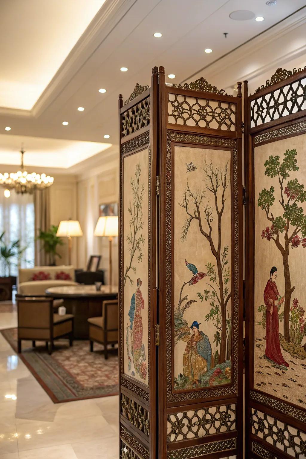 An artistic decorative panel that enhances the room's aesthetic.