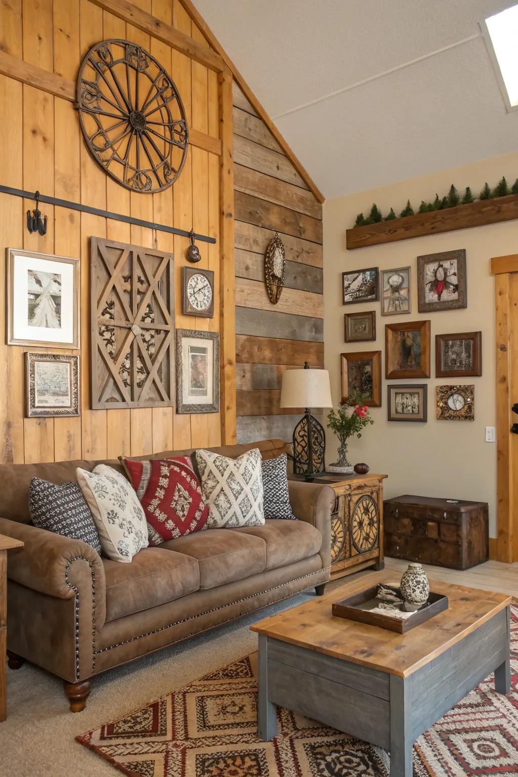 Rustic charm with a touch of nature in a wall collage.