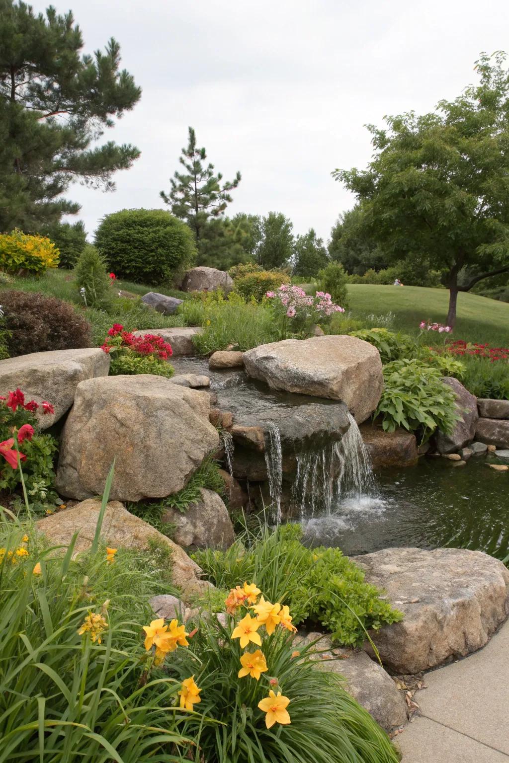 A boulder fountain brings the sound of nature to your garden.