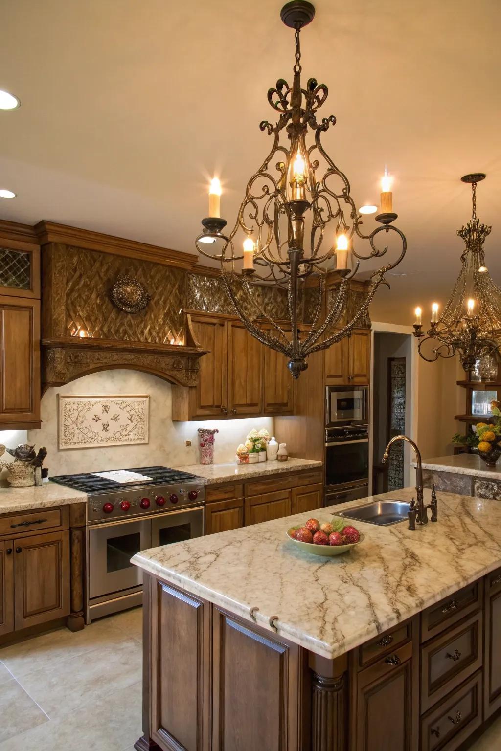 Distinctive illumination apparatuses fashion a focal feature in your kitchen.