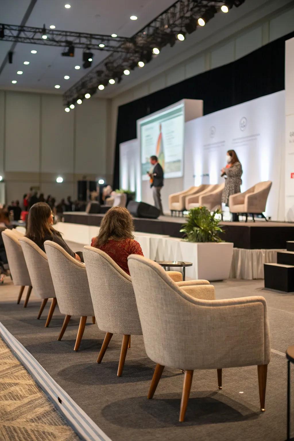 Contemporary seating affords both style and ease for attendees.