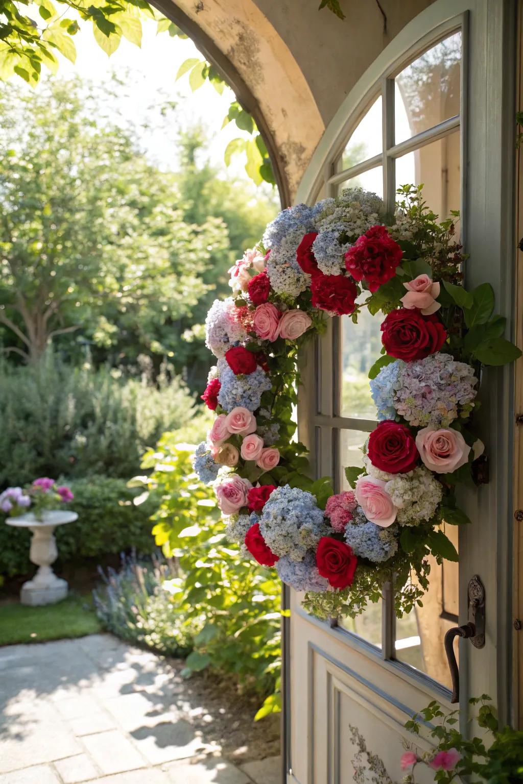 A wreath that celebrates the beauty of blooming flowers.