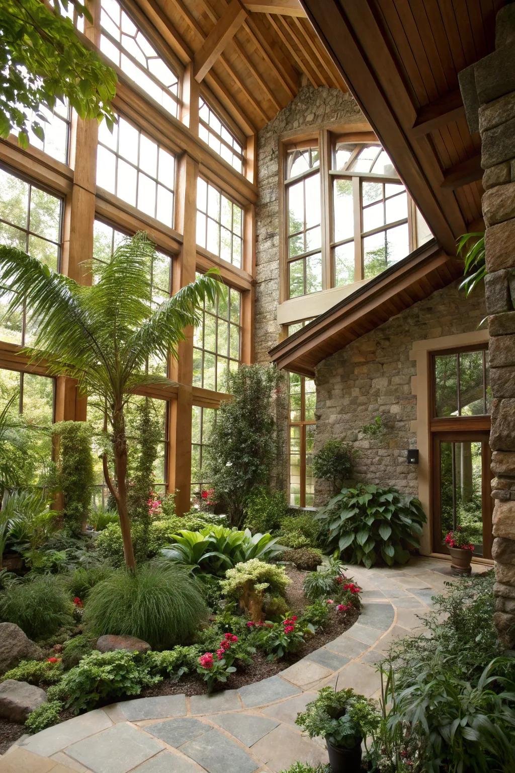 An indoor garden flourishes in the natural light of the great room.