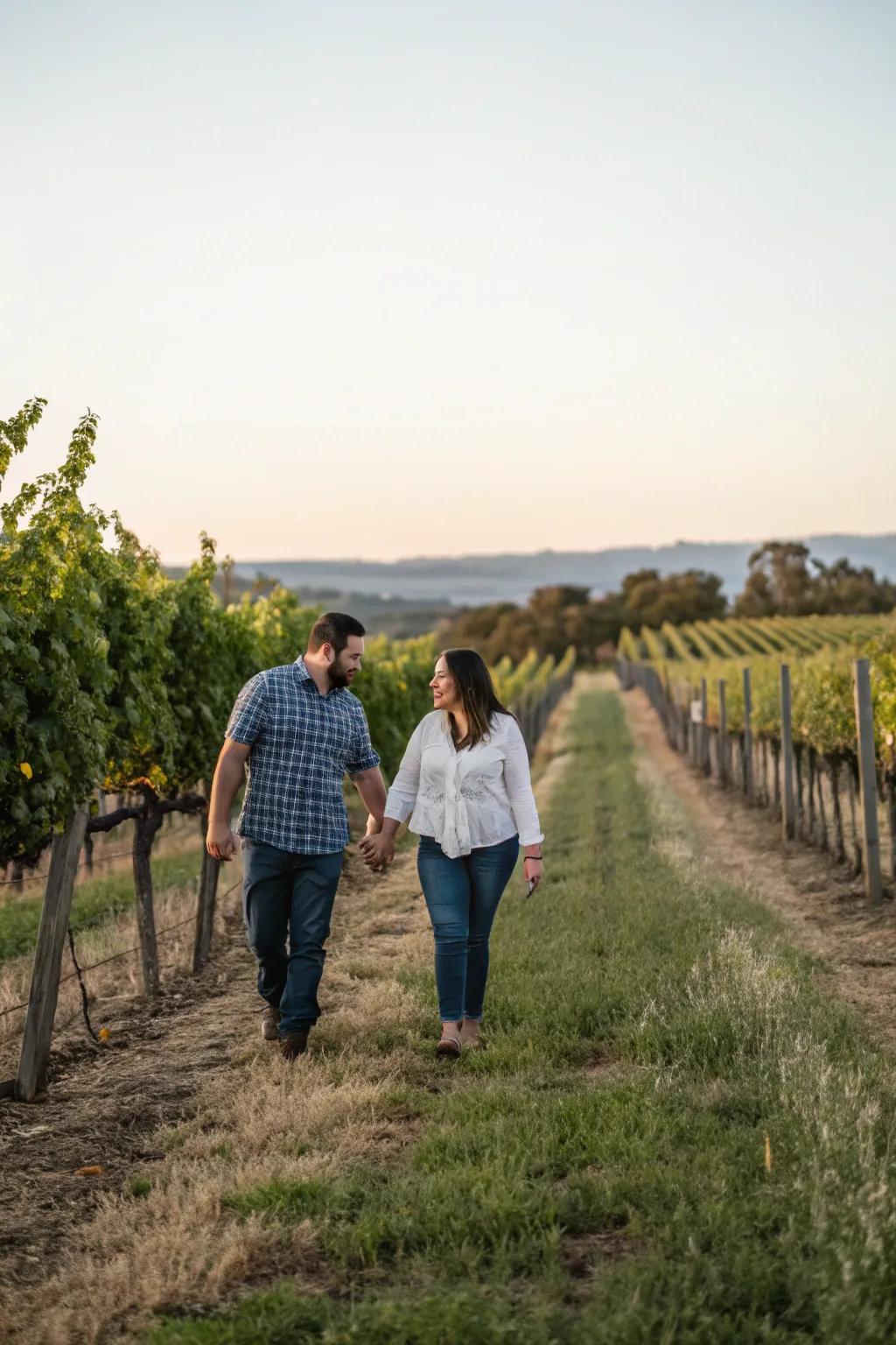 A vineyard stroll for romantic memories.