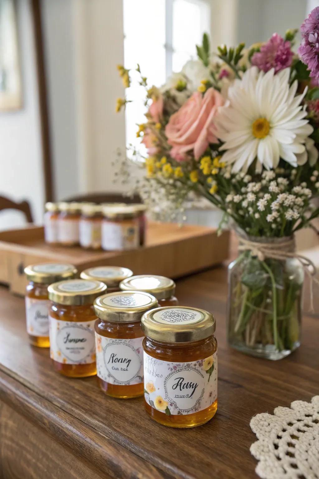 Personalized honey jars offer both sweetness and charm.