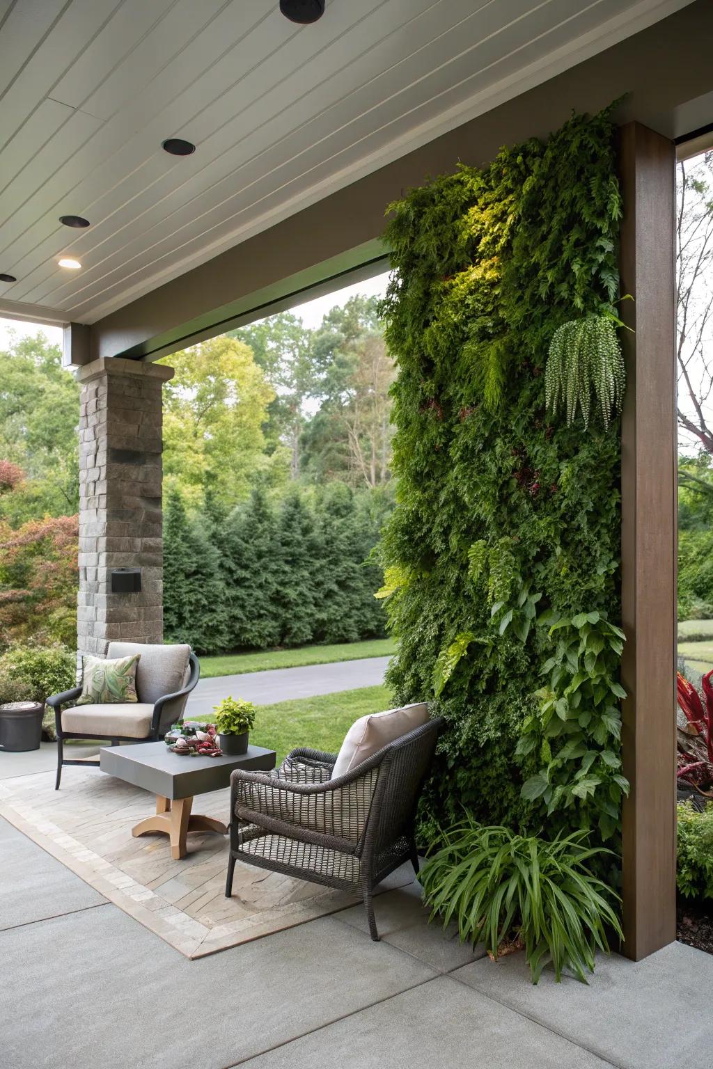 A vertical plant wall is a space-saving solution for adding greenery.