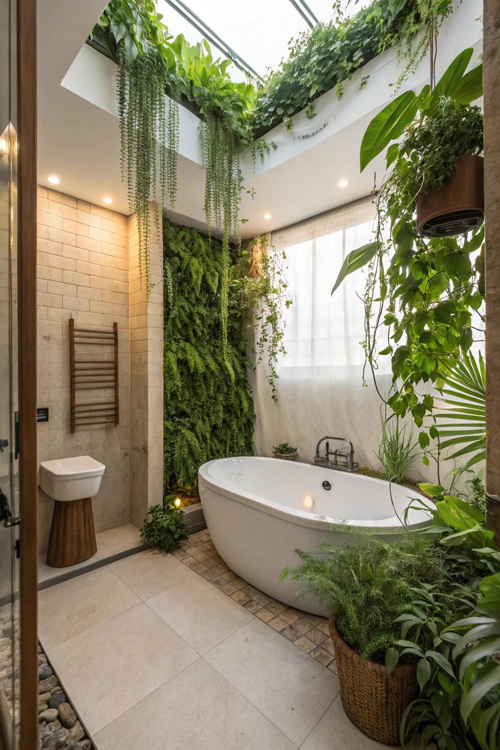 Bring nature indoors with plants around your bathtub.