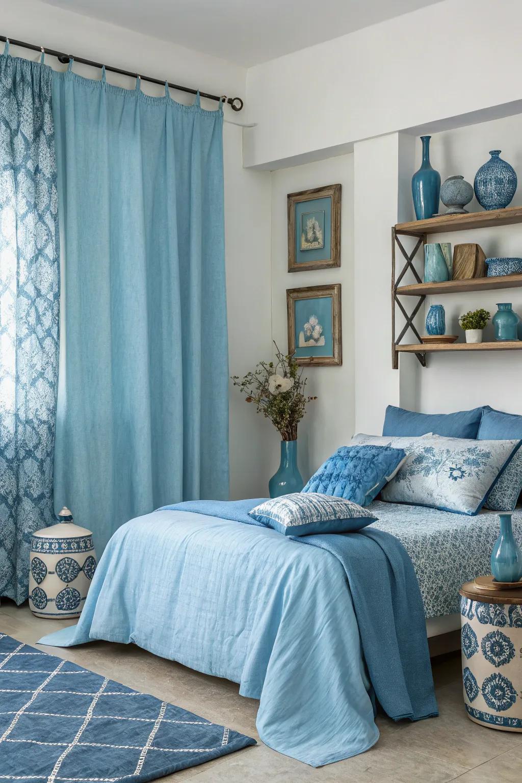 Layering shades of blue adds depth and interest.