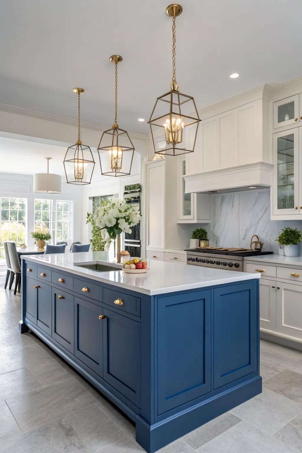 Pendant lights beautifully highlight the blue island's allure.