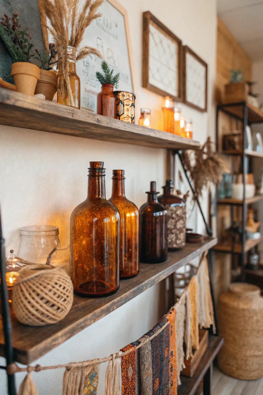Add vintage charm through glass bottles.