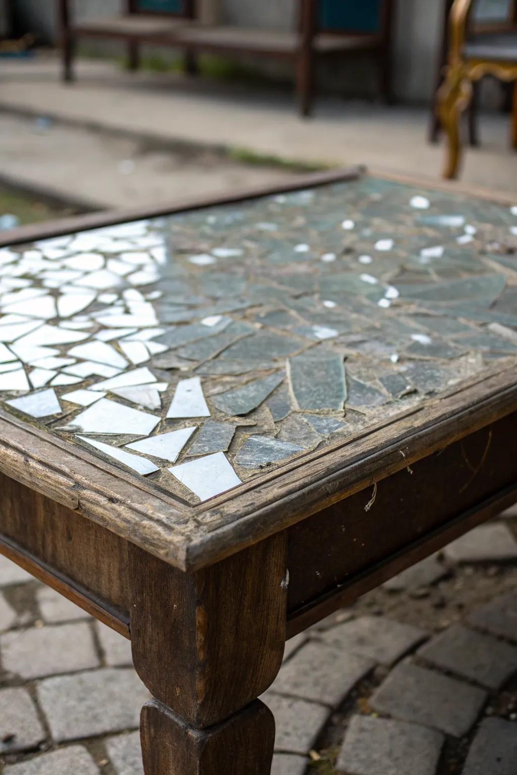 A mirror-covered tabletop revamps any old furniture.