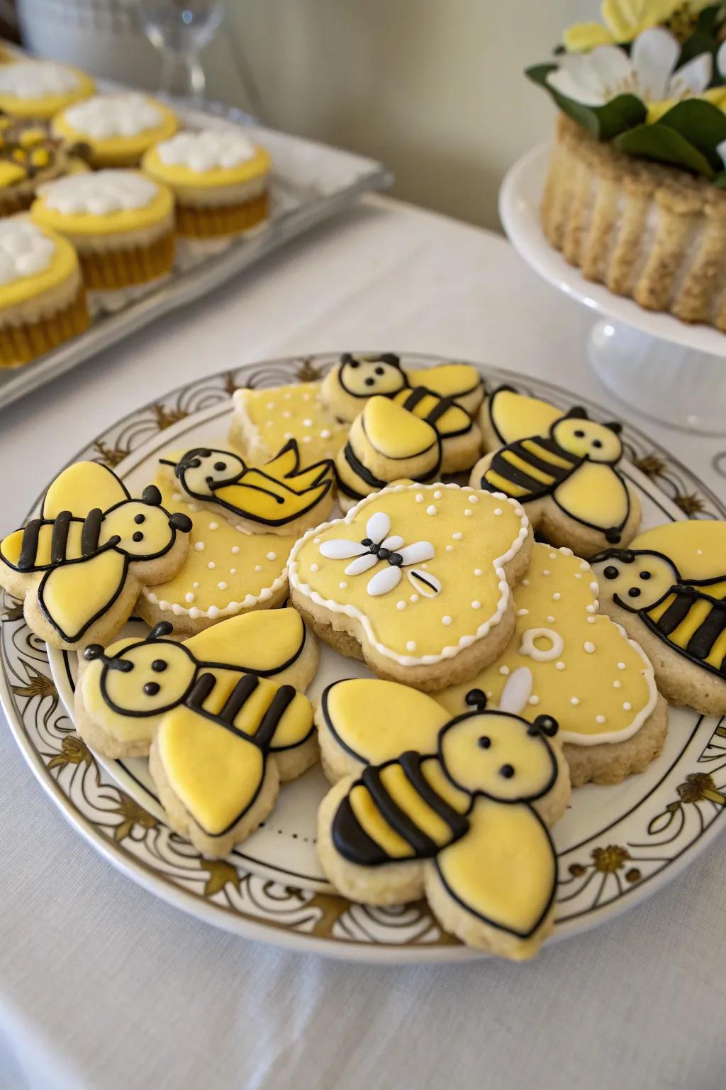 Adorably decorated bee cookies ready to enjoy.