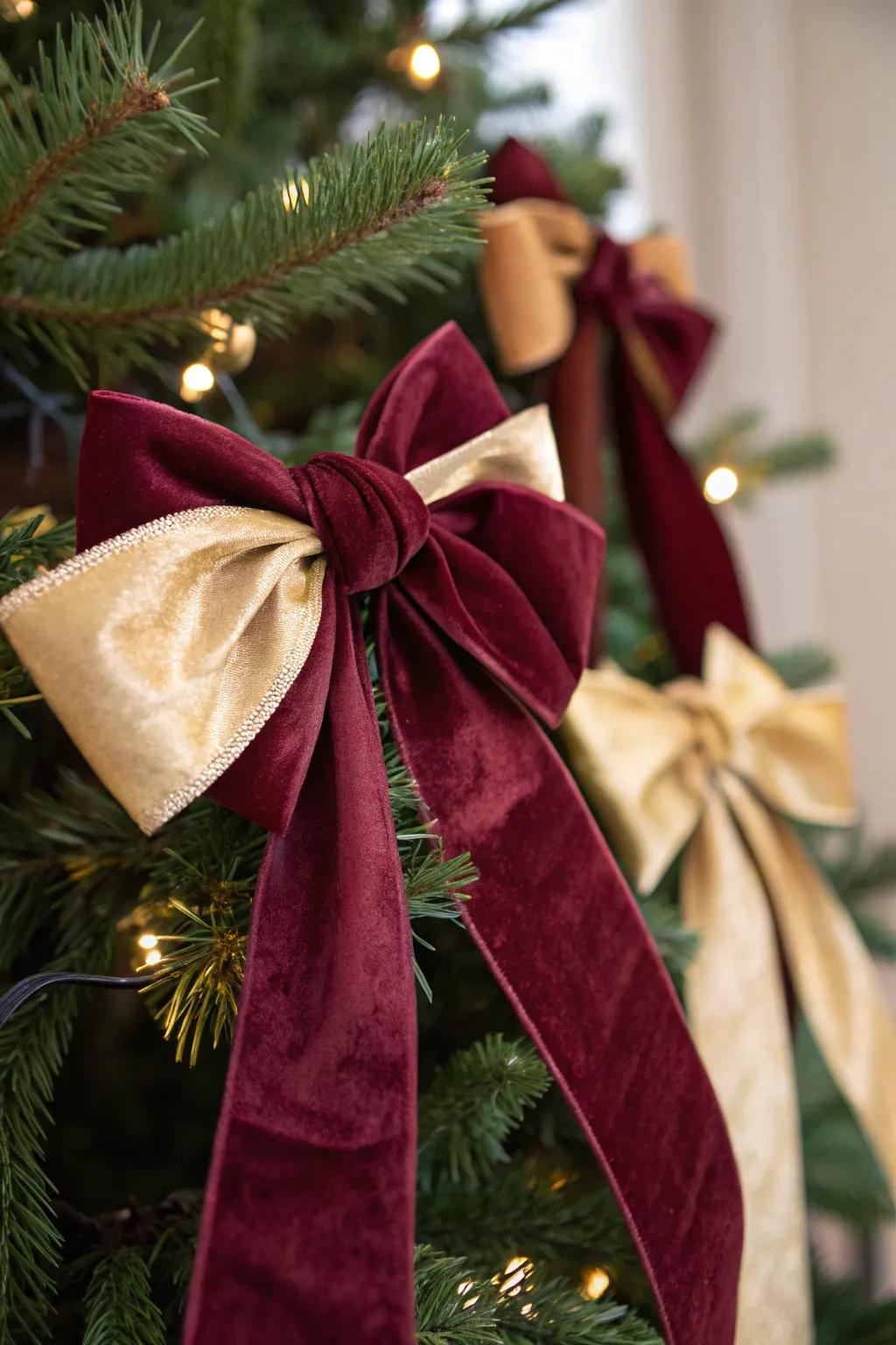 Velvet accents add a luxurious touch to the tree.