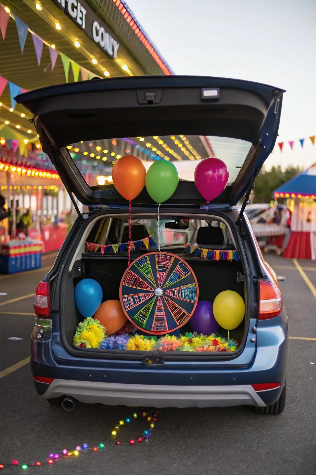 A captivating spinning wheel setup, inviting guests to try their luck.