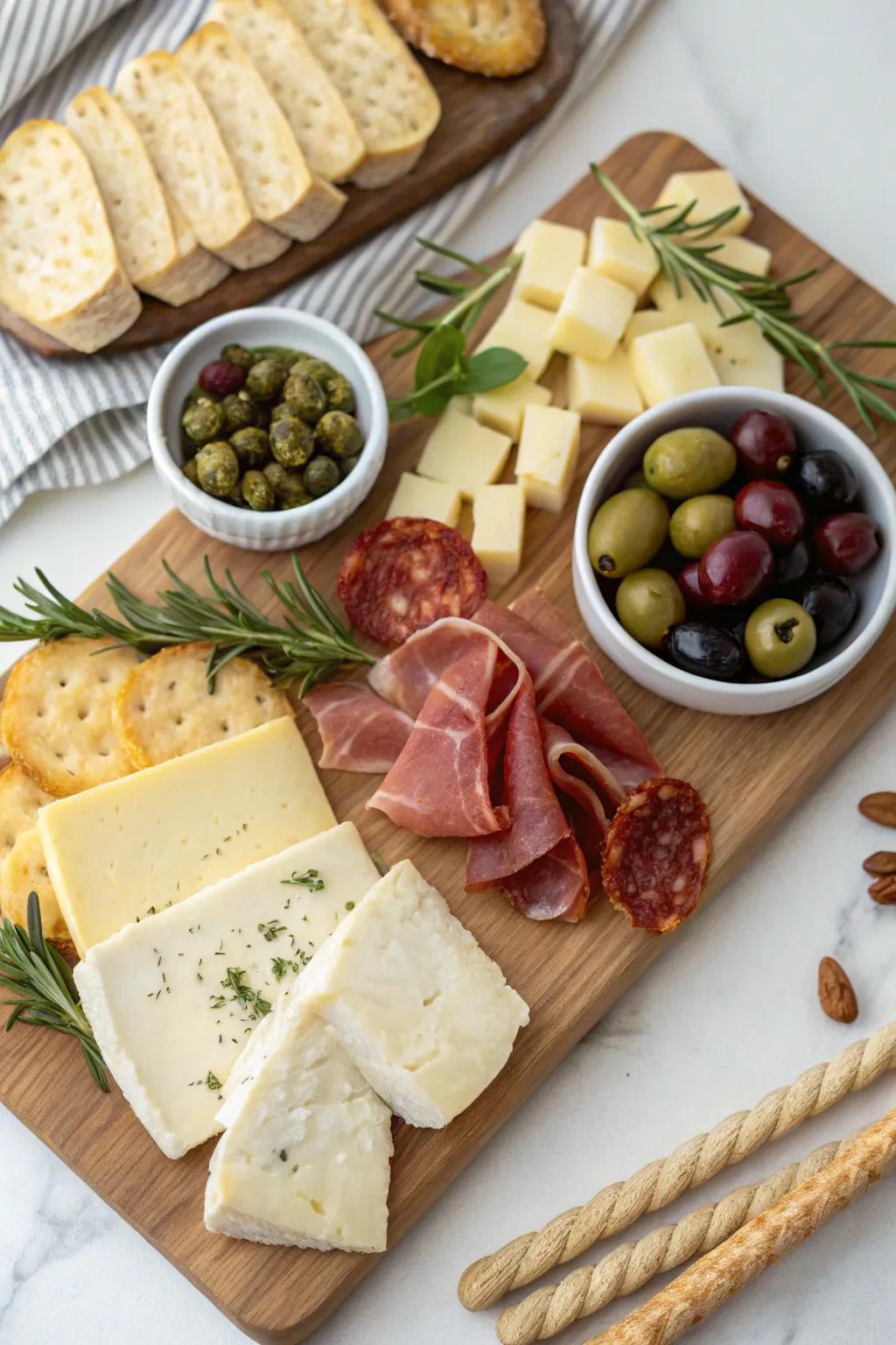 Sophistication in simplicity through a minimalist charcuterie arrangement.