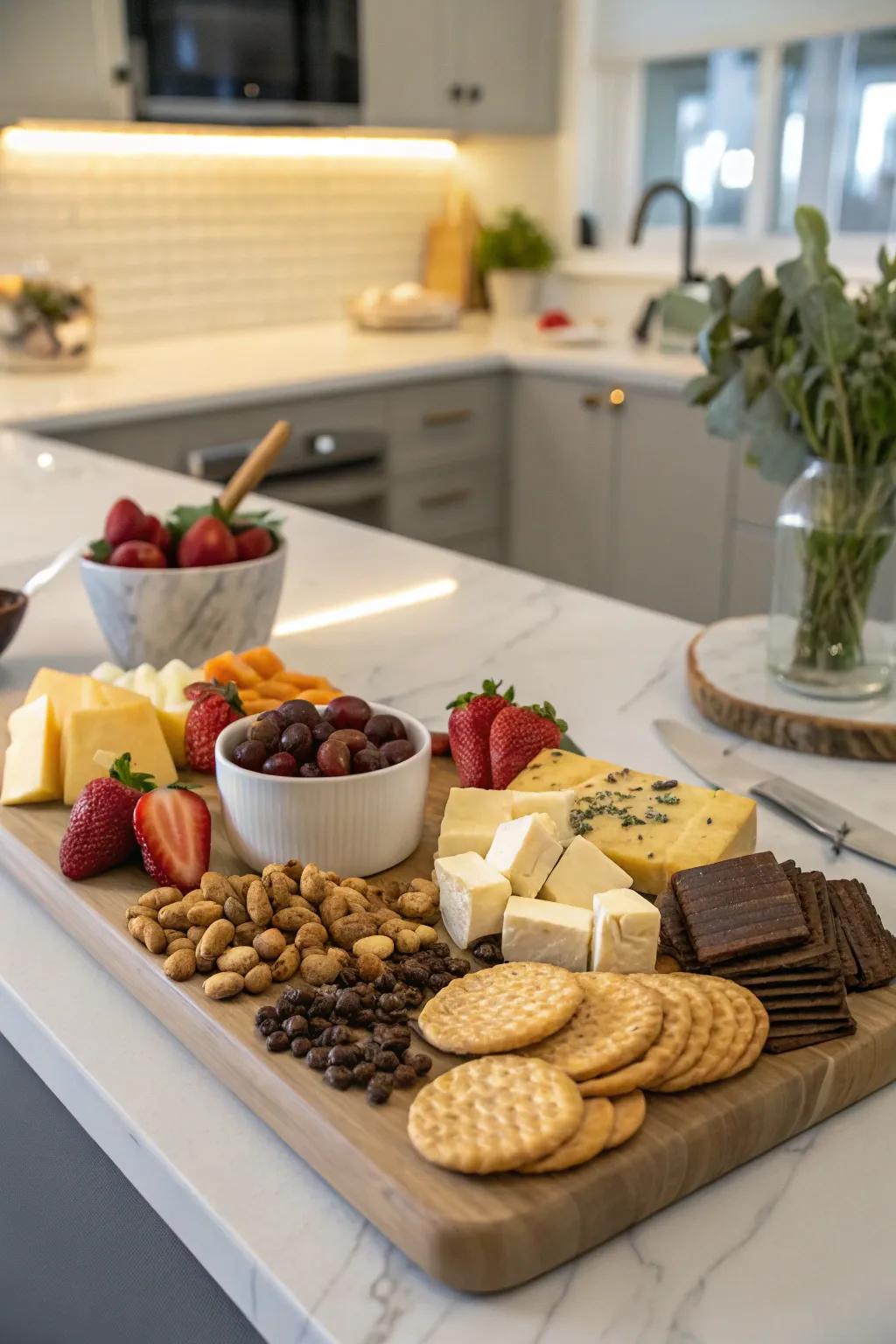 A cheese board featuring delightful, surprising elements.
