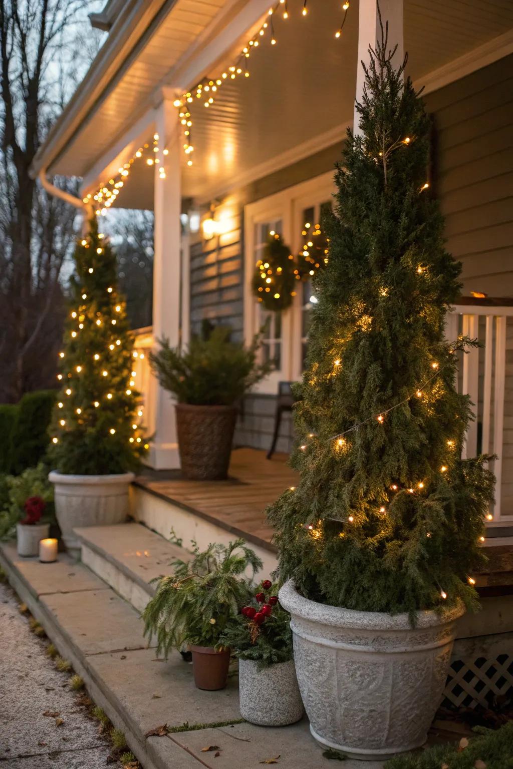 Potted evergreens bring nature to your doorstep.