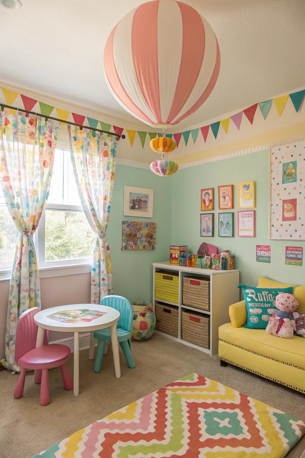 Incorporate whimsy and mirth into a child's chamber through balloon valances.