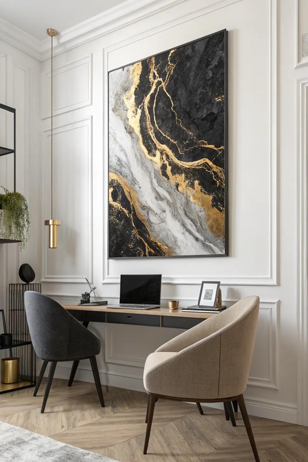 Add luxury with a black and gold fluid painting