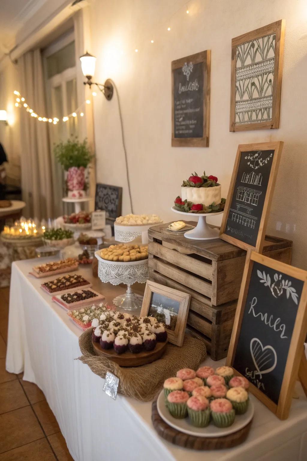 Chalkboards add personalization and style to dessert tables.