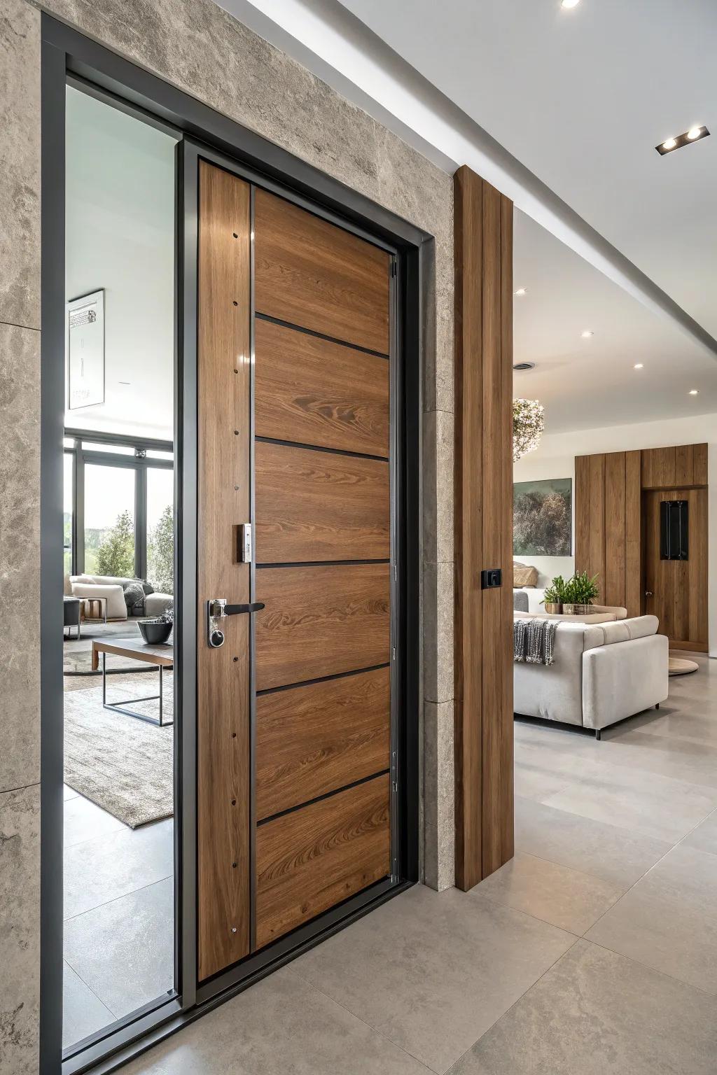 Mixed materials in door trim create a unique and modern look.