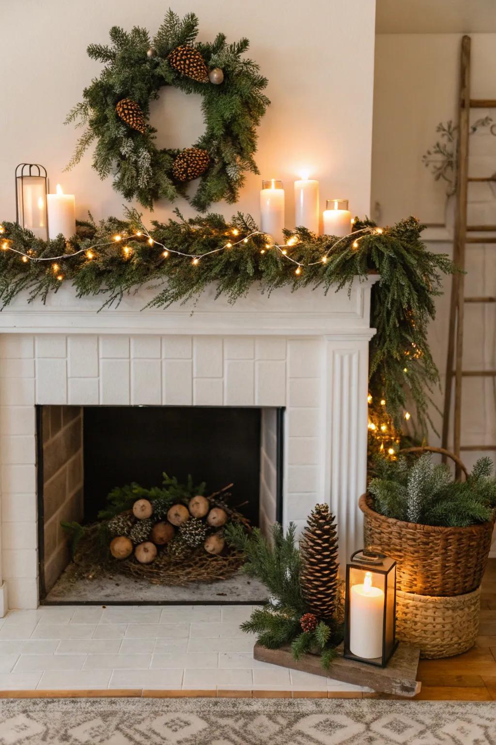 Celebrate the seasons with festive decor in your fireplace.