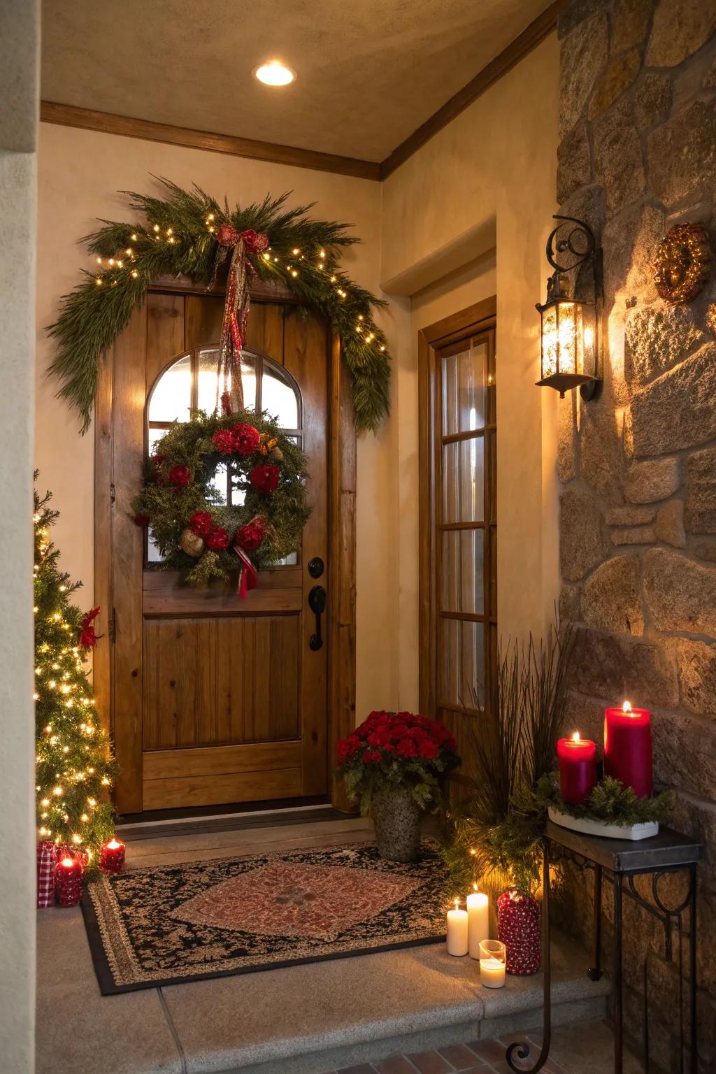 Seasonal decor bringing a fresh touch to the entryway.