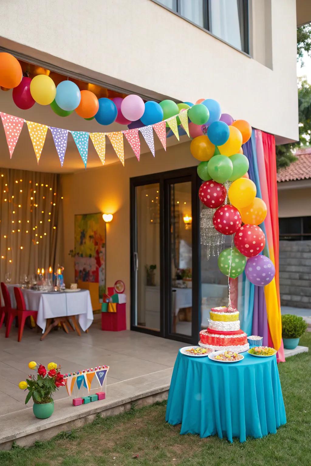 A versatile party setup utilizing both indoor and outdoor spaces.