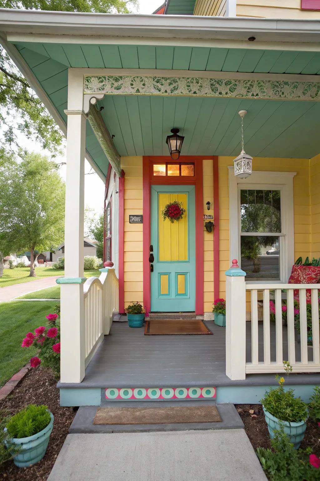 A bold door color adds a striking focal point to your porch.