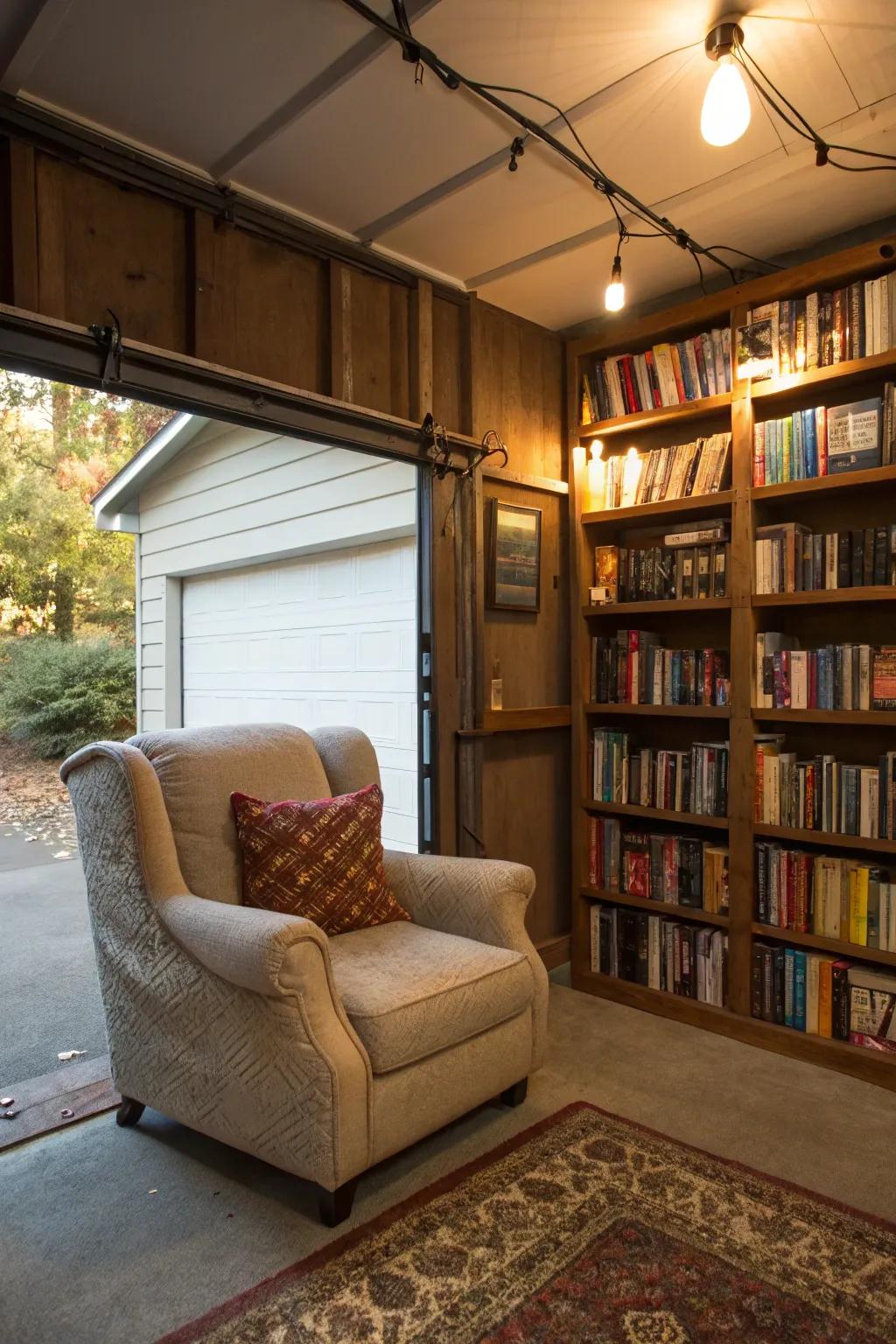 Find tranquility with a cozy reading nook in your garage.