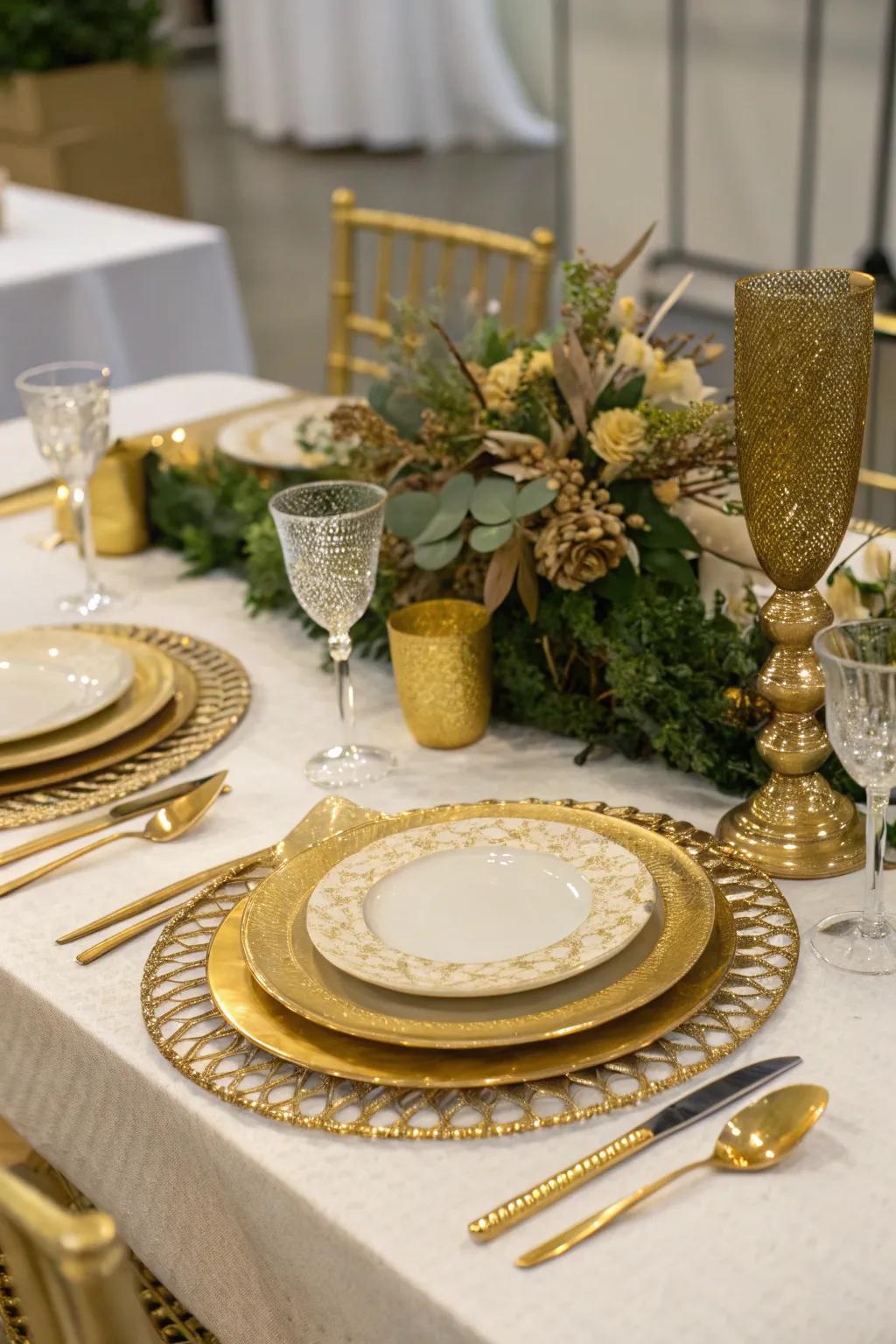 A sophisticated table setting with a golden touch.