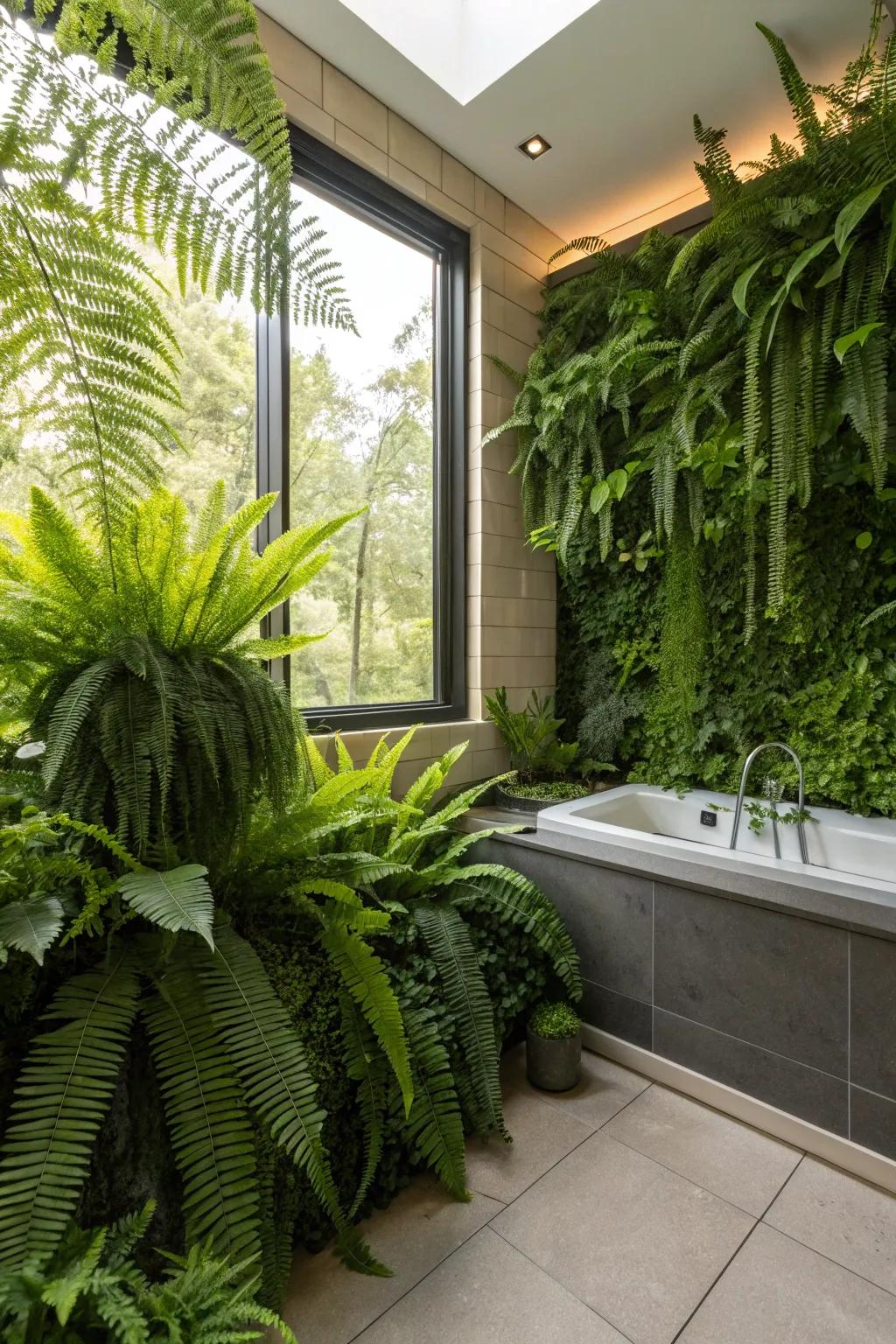 Ferns bring lush greenery to your bathroom.