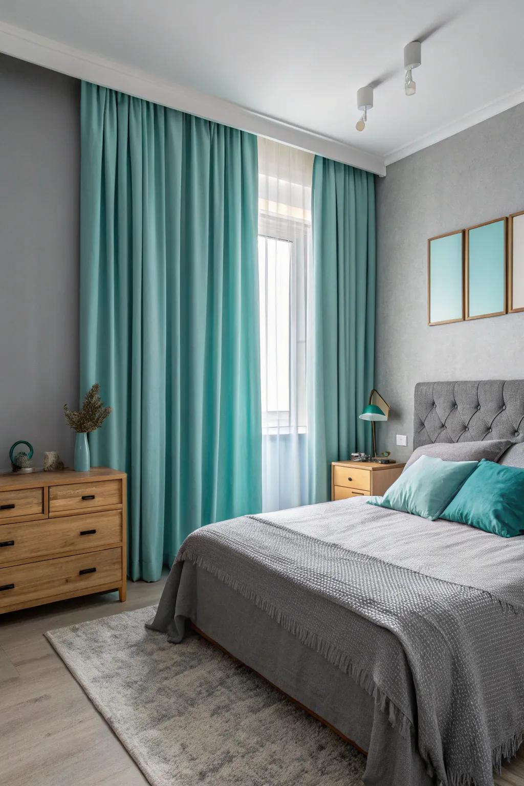 Curtains in a complementary color add a subtle touch of elegance.