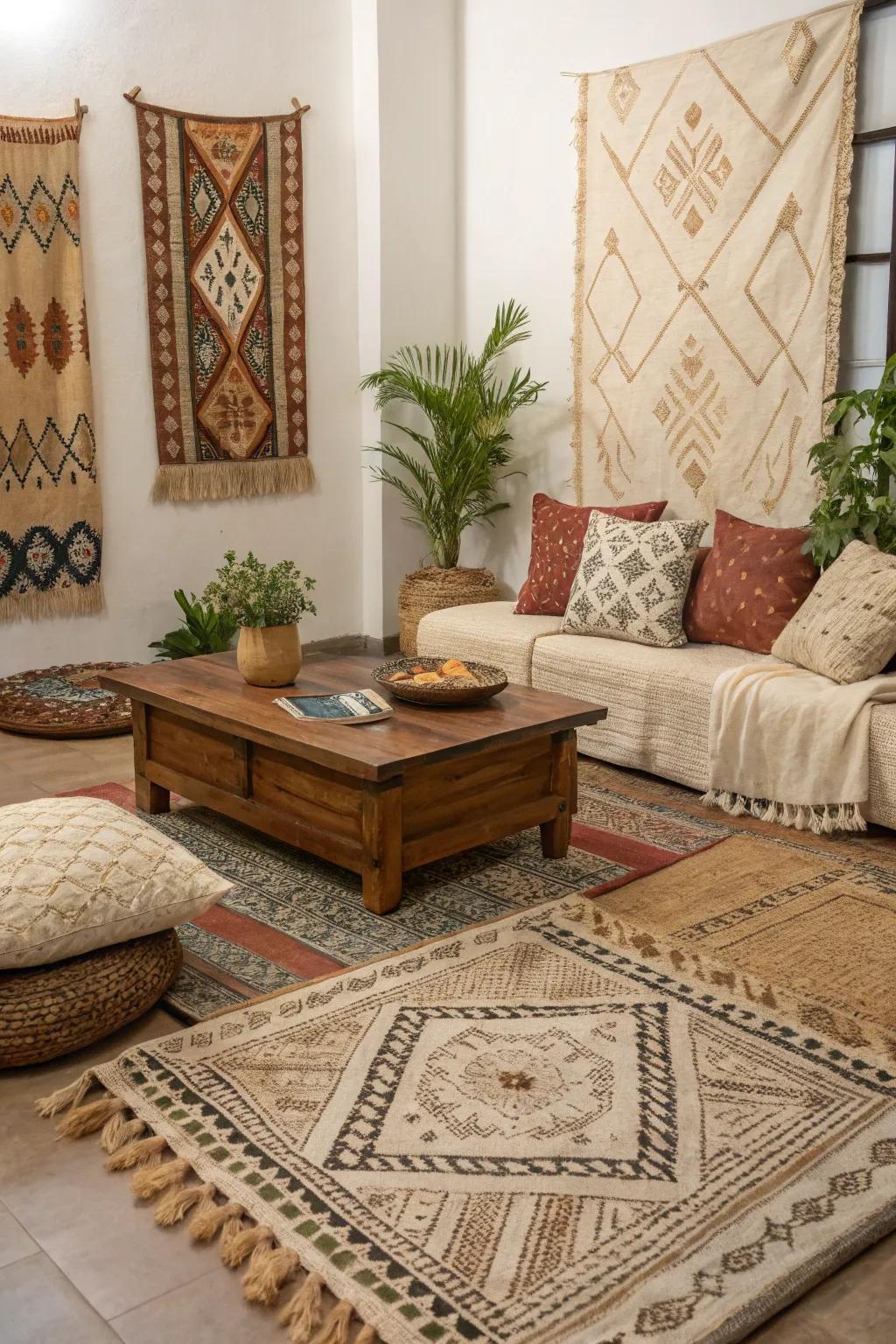 A room featuring hand-crafted textiles