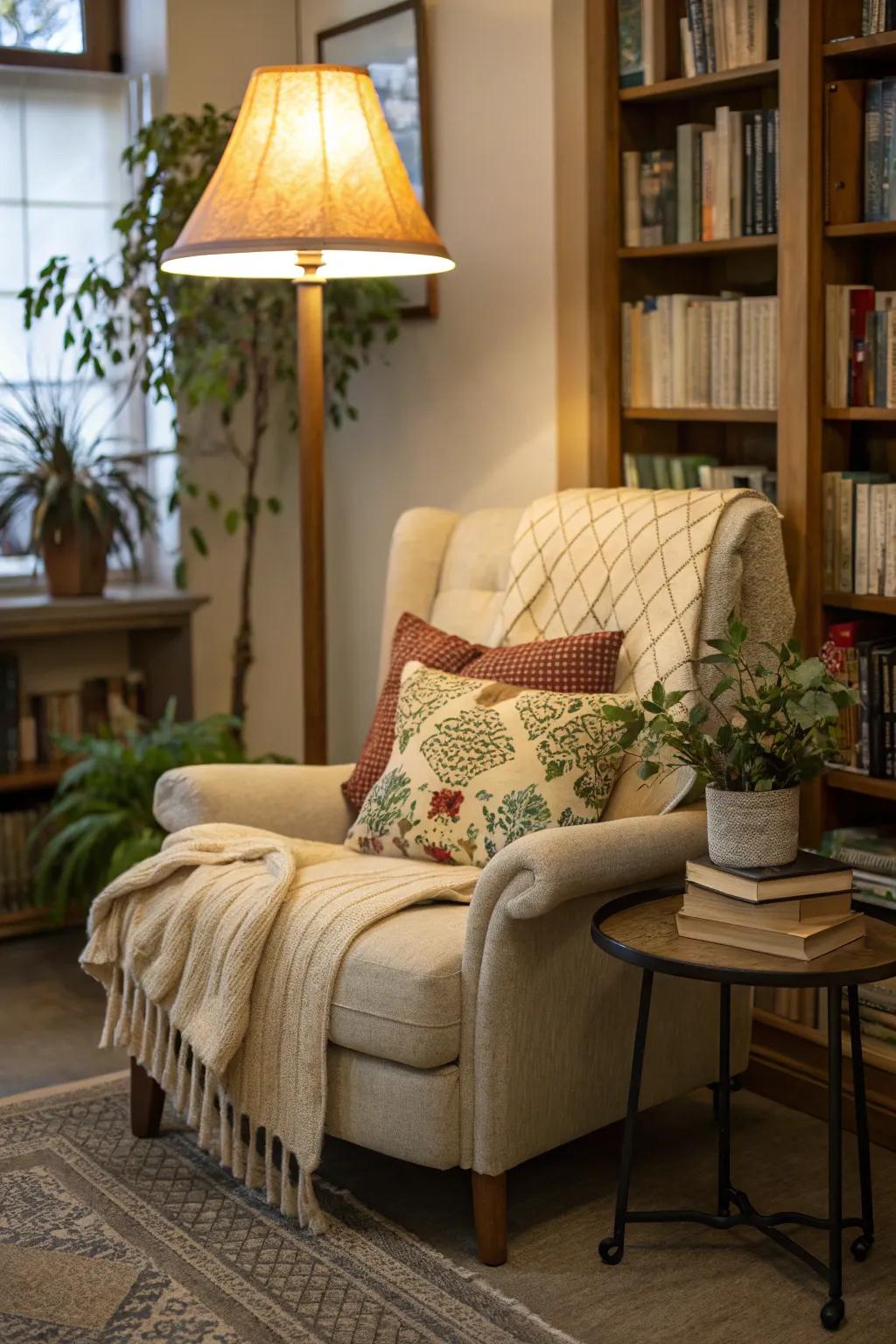 An inviting nook that is ideal for unwinding and reading.