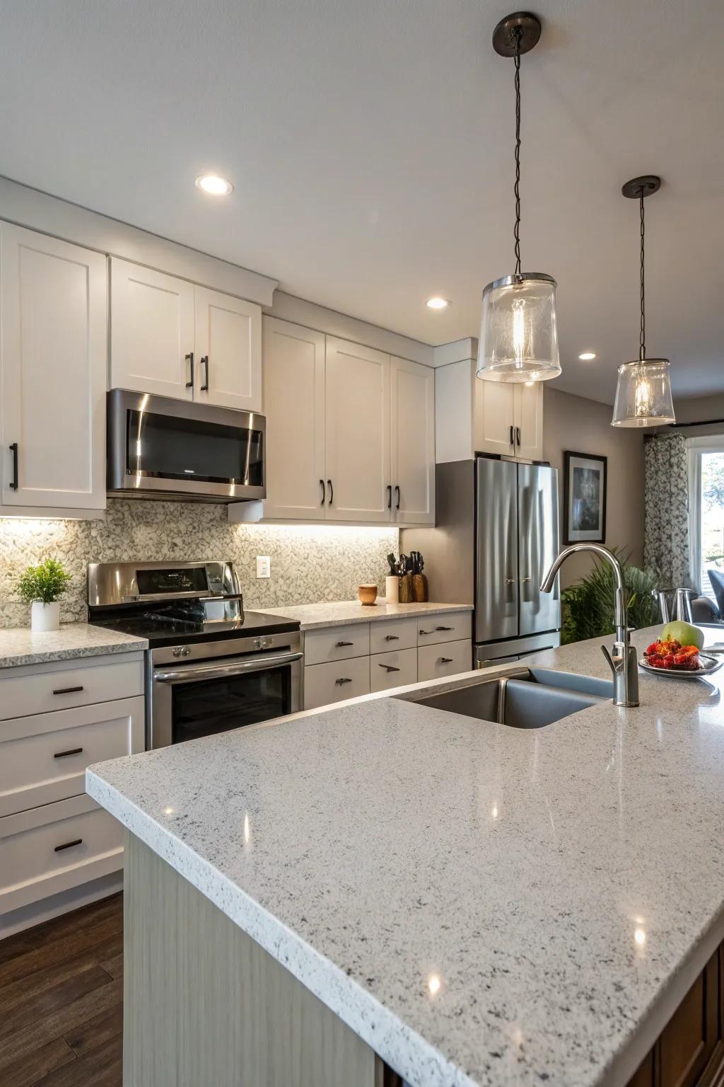 Modeled quartz facades enriching the cooking area.