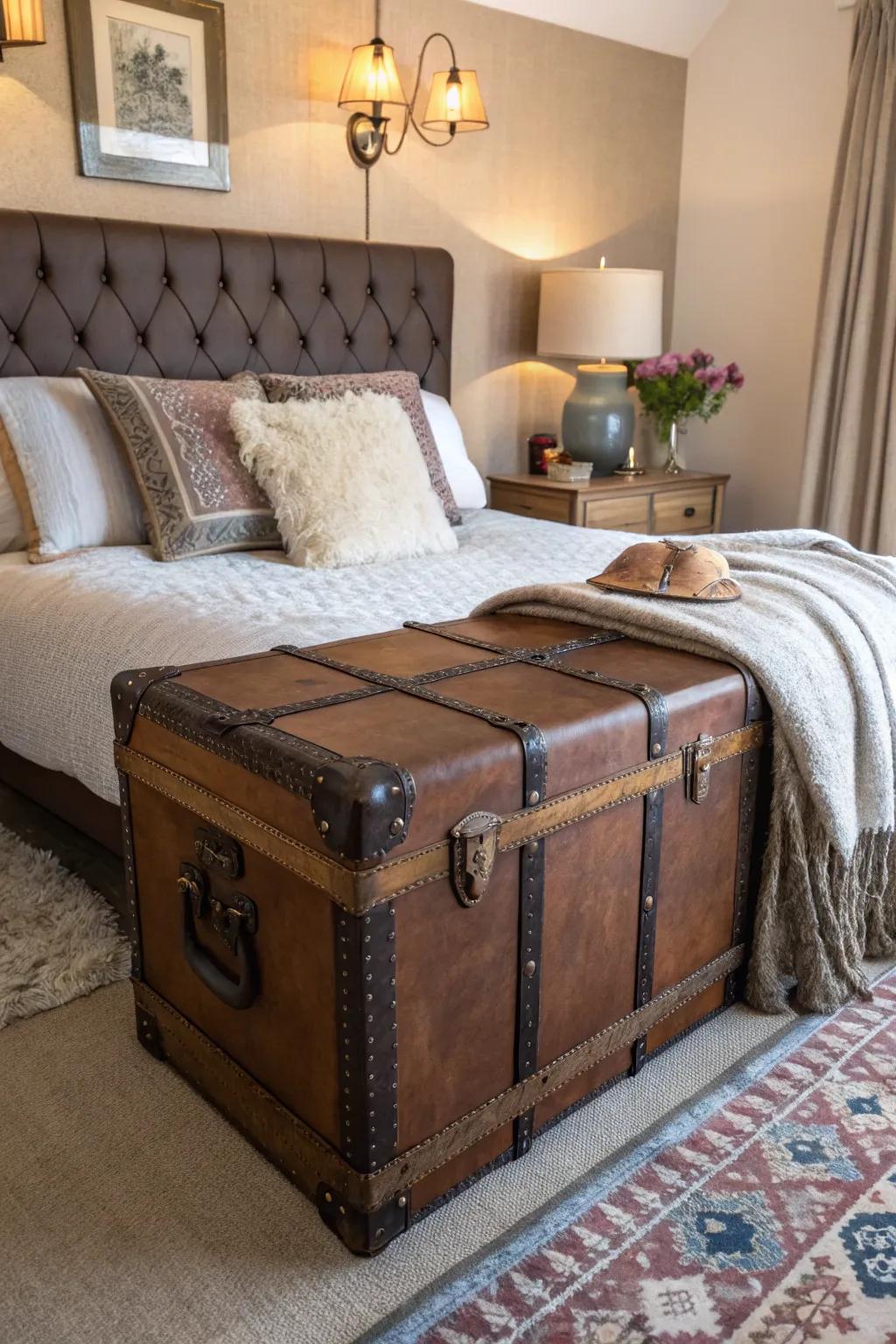 Leather trunks offer both storage and character.