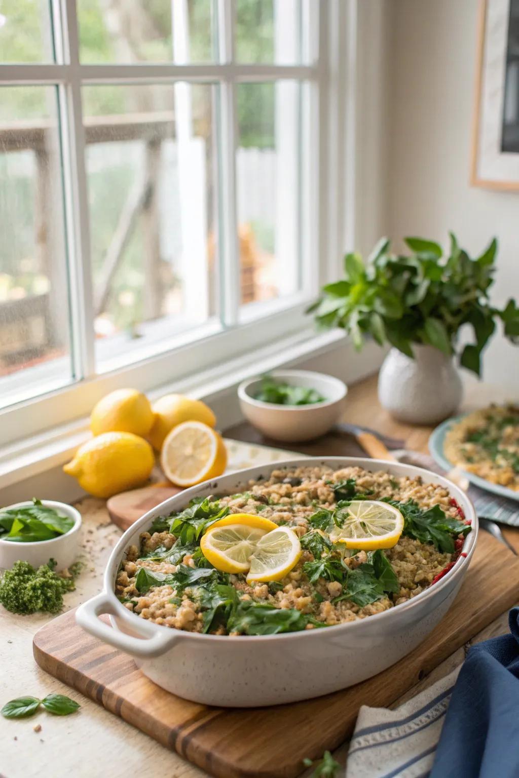 Zesty turkey and quinoa casserole is a nutritious option for leftover turkey.