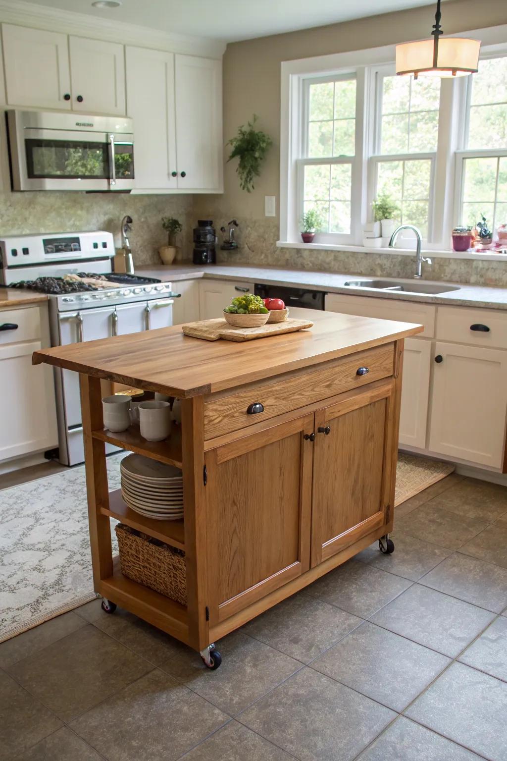 Adaptable area management with a foldable-surface island.