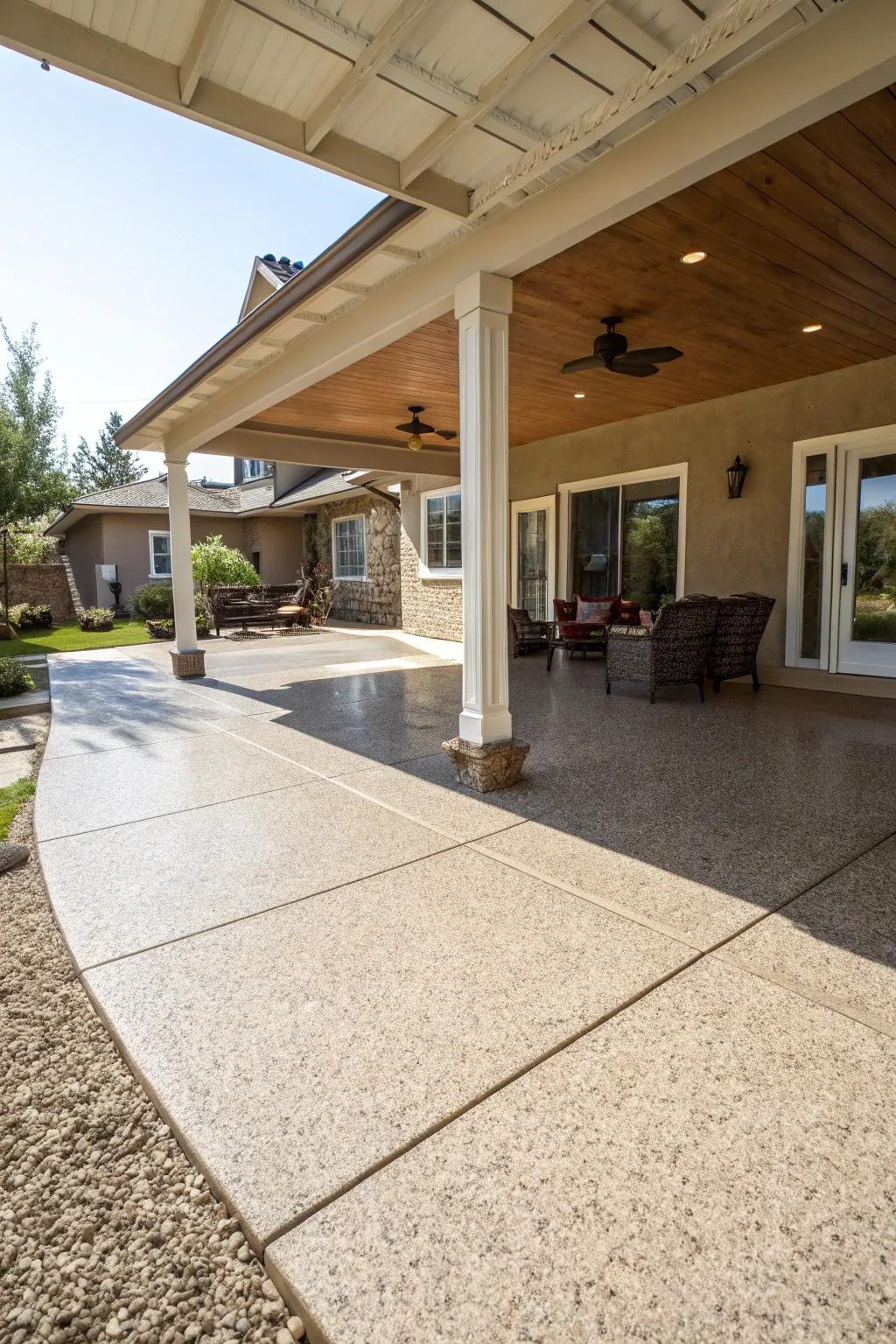 A patio with an open layout for movement and activity.