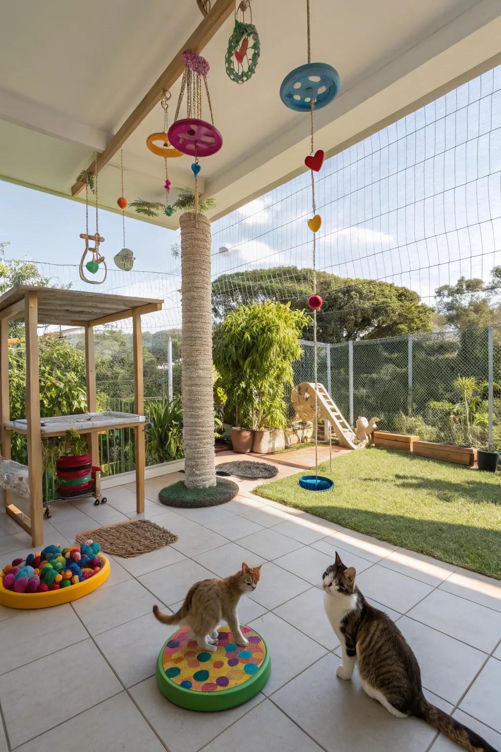 Interactive toys and puzzles add fun and stimulation to outdoor play.