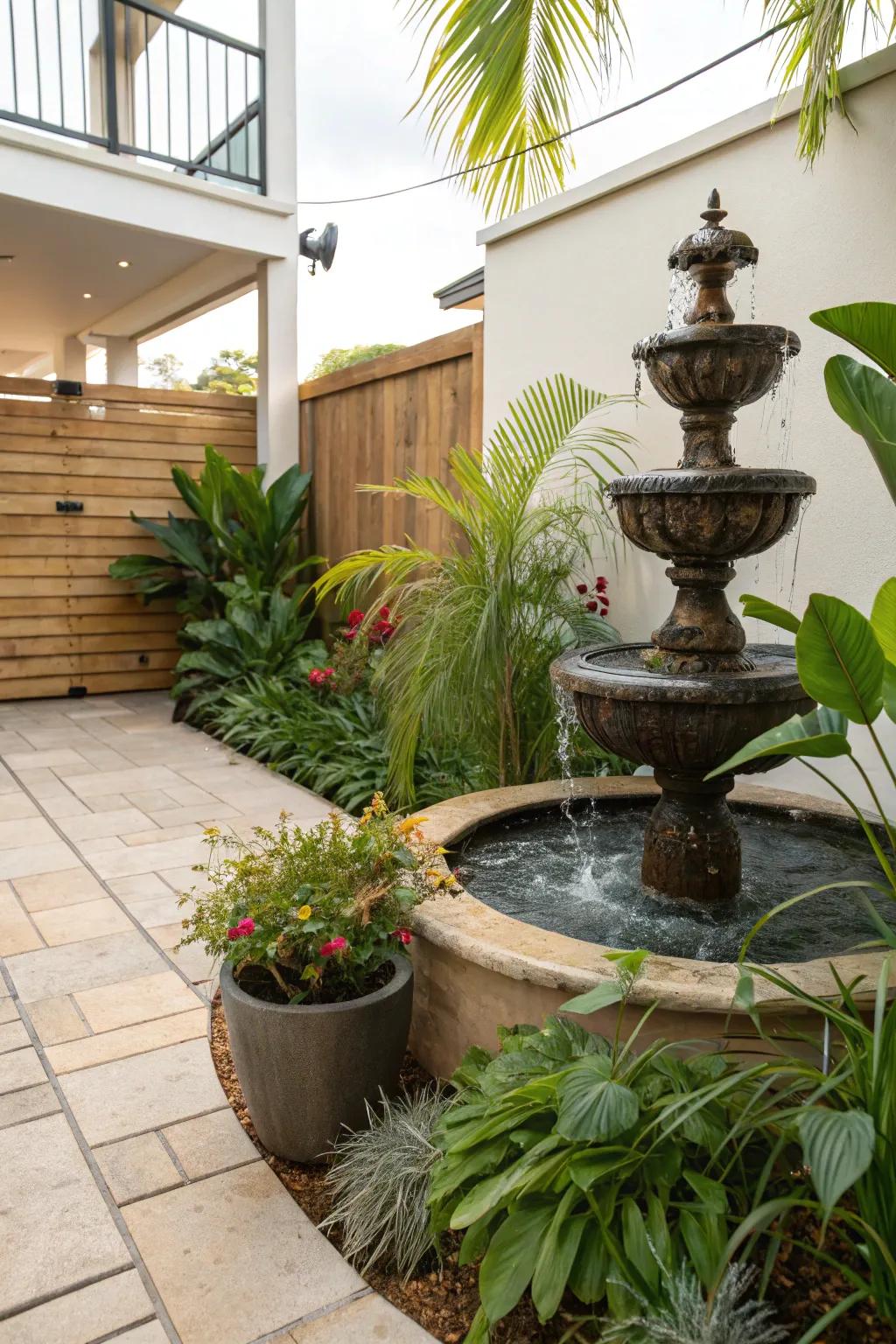 A water feature adds tranquility to your outdoor space.