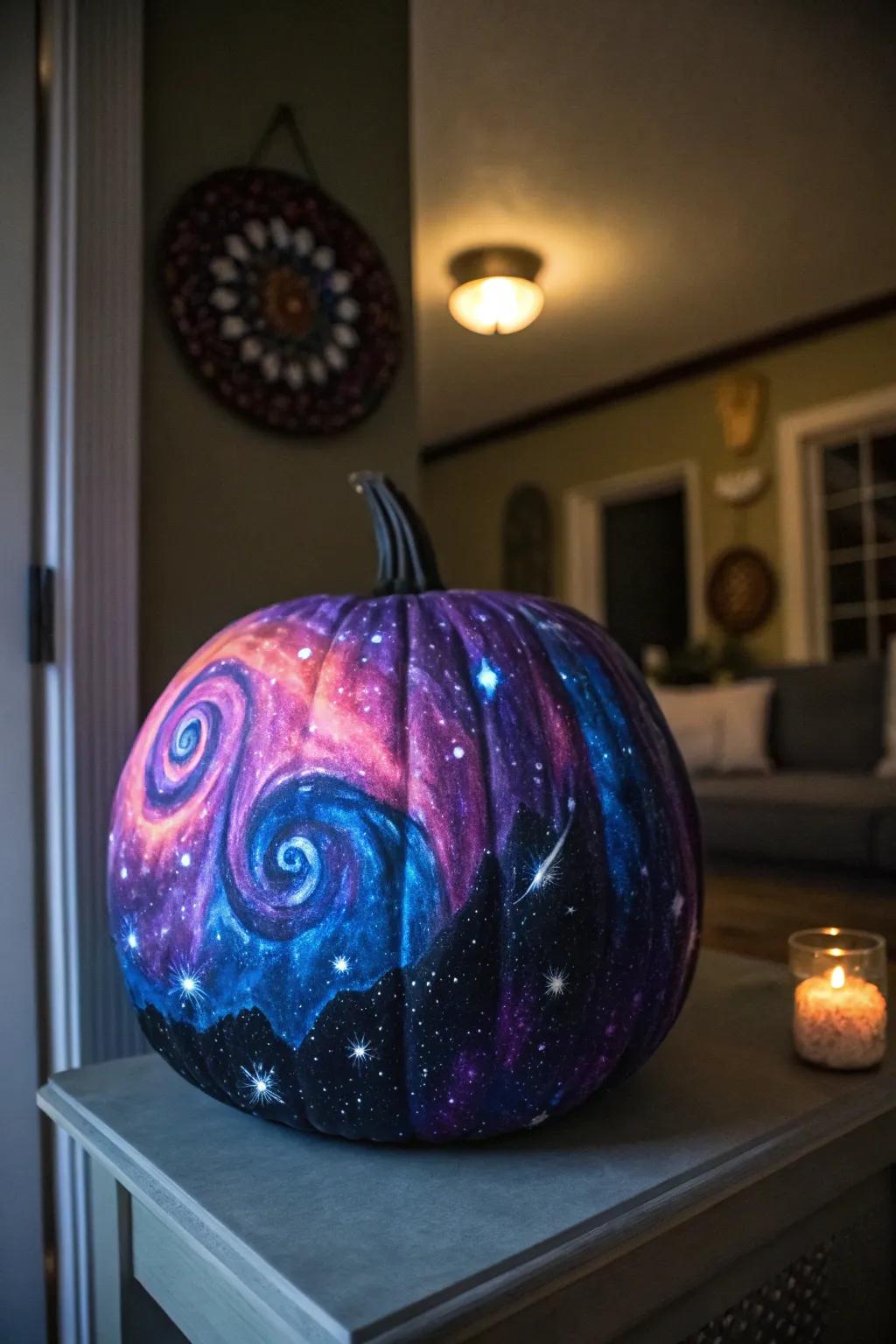 Turn your pumpkin into a universe of its own with galaxy designs.