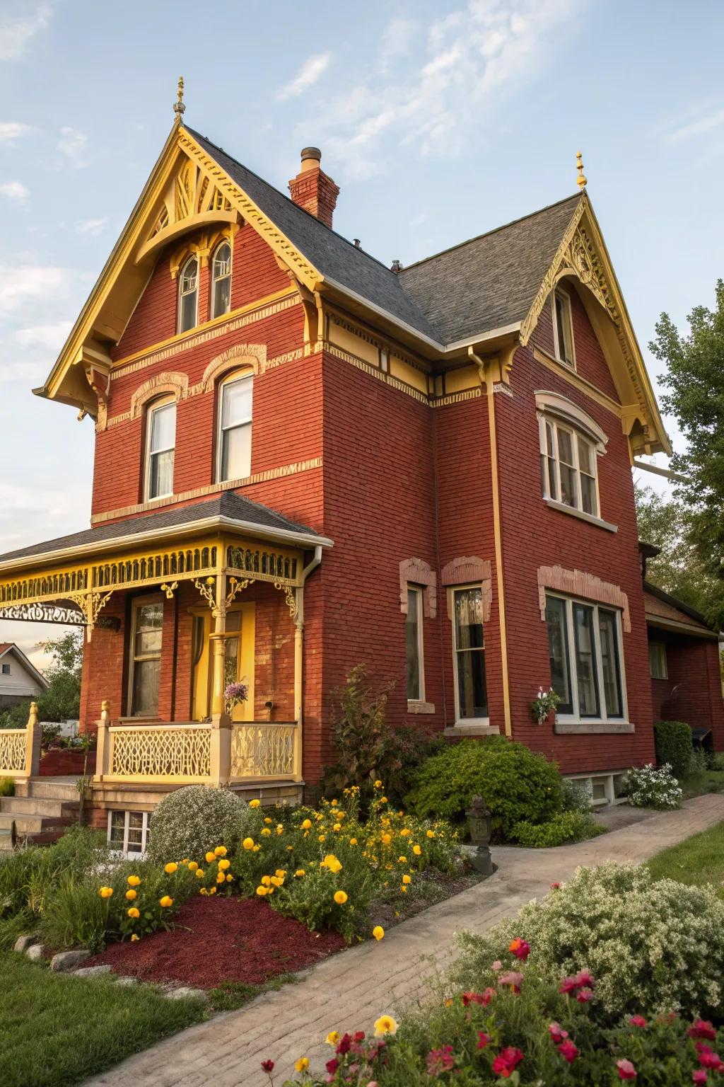 Gilded trim adds a cheerful and welcoming vibe to red brick homes.