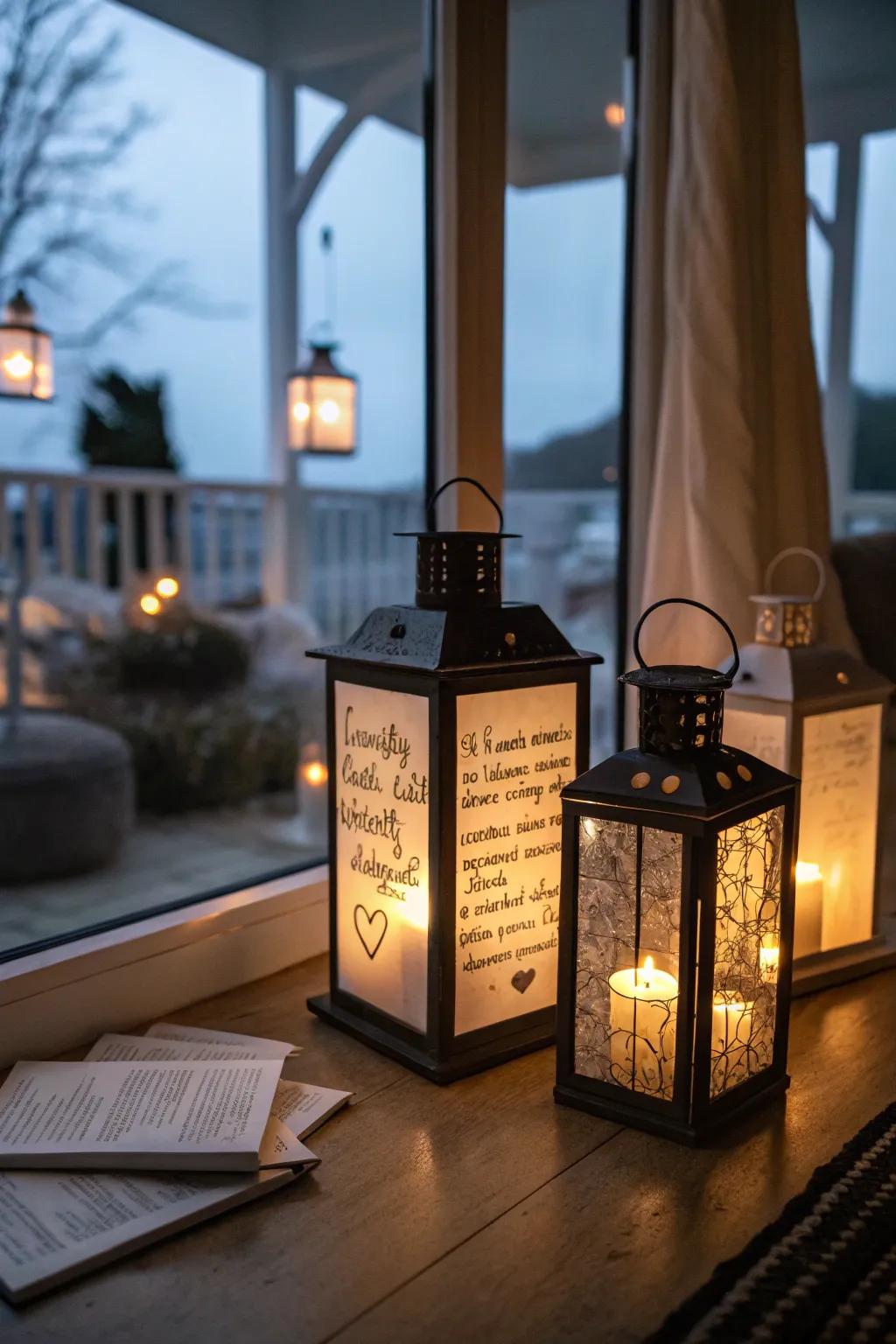 Fantastical commemorative beacons bearing heartfelt messages.