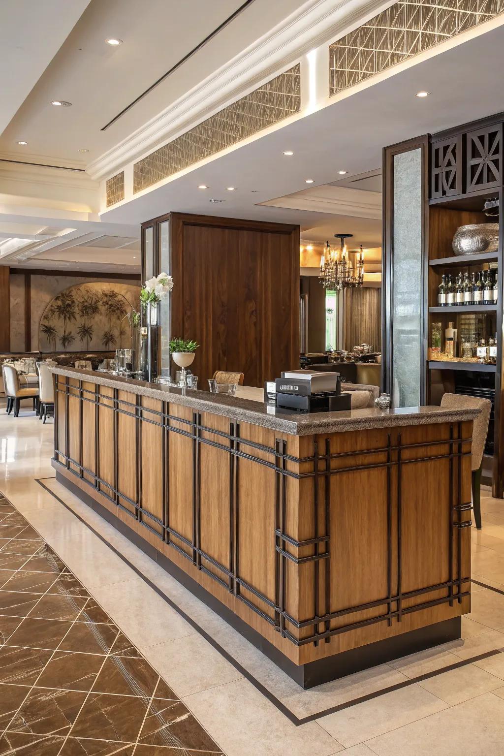 A mixture of styles creates an adaptable and enduring reception station.