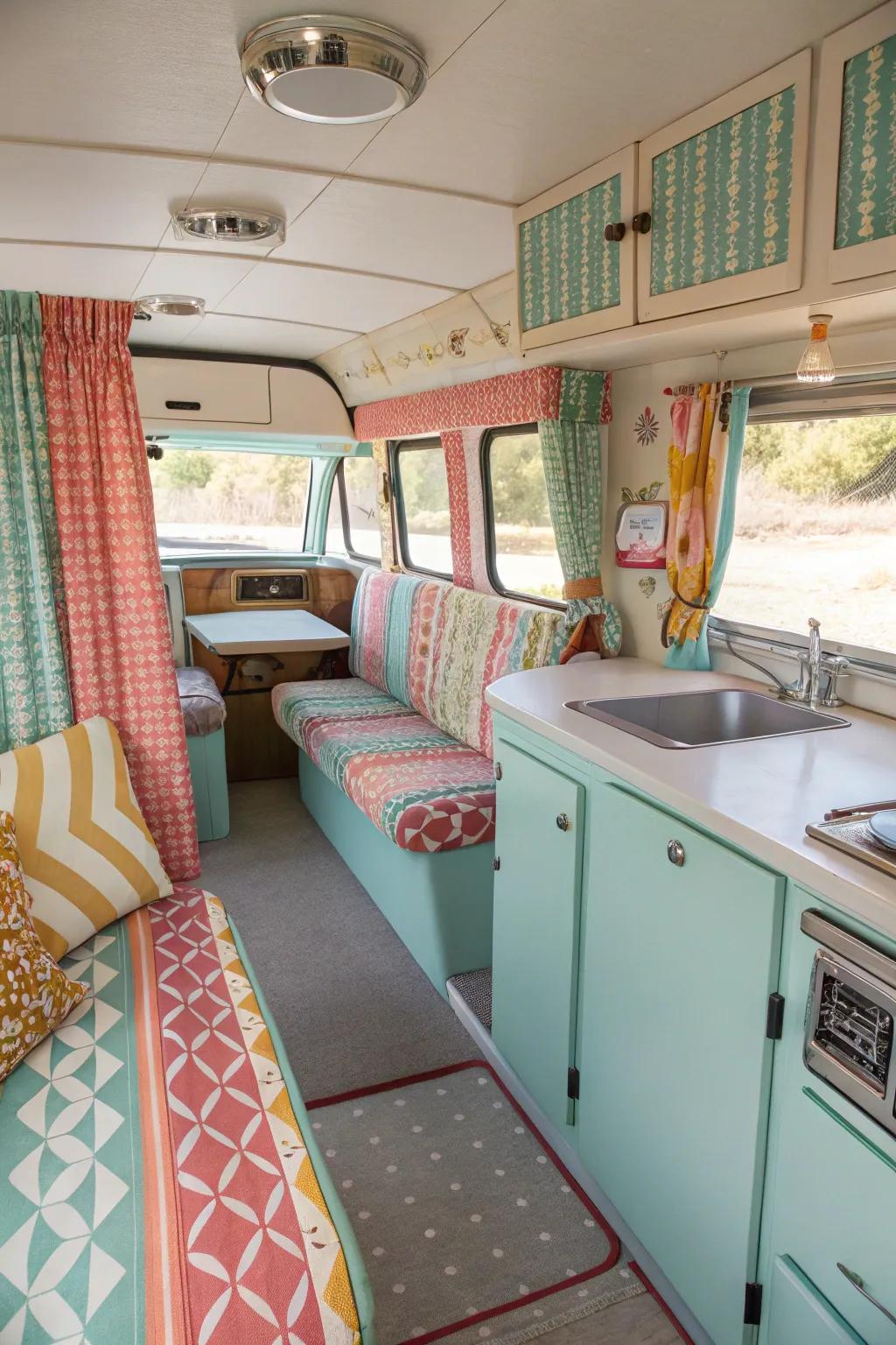 Nostalgic aesthetics introduce a charming, retro appeal to this RV.