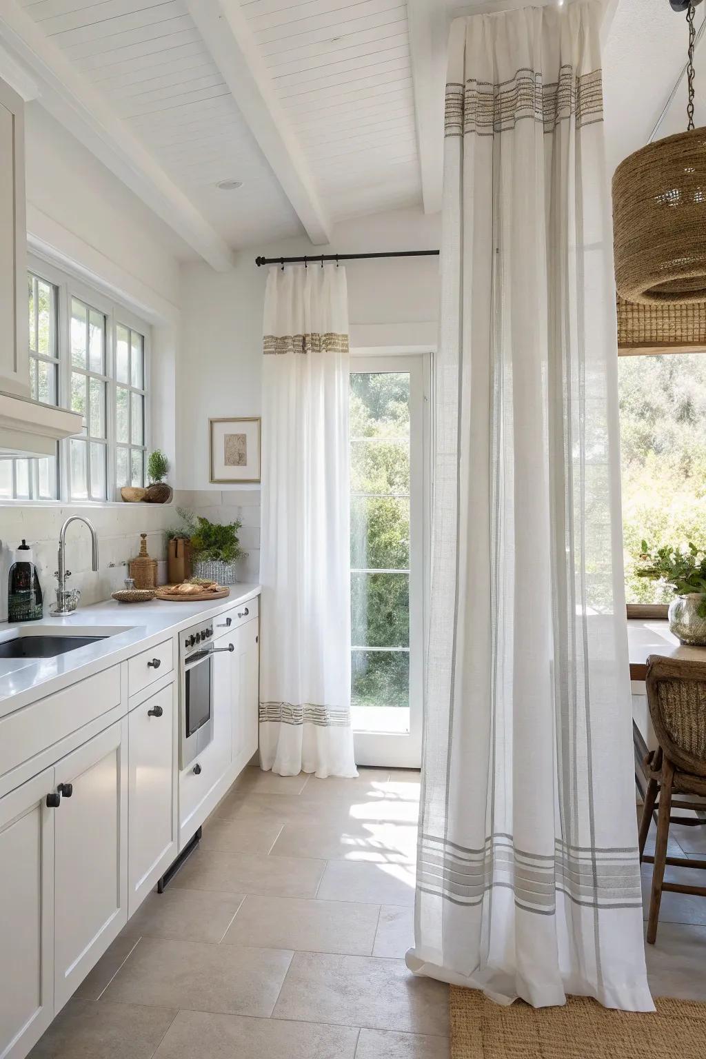 Understated streaks upon alabaster treatments engender a pristine, contemporary visual impression within this culinary space.
