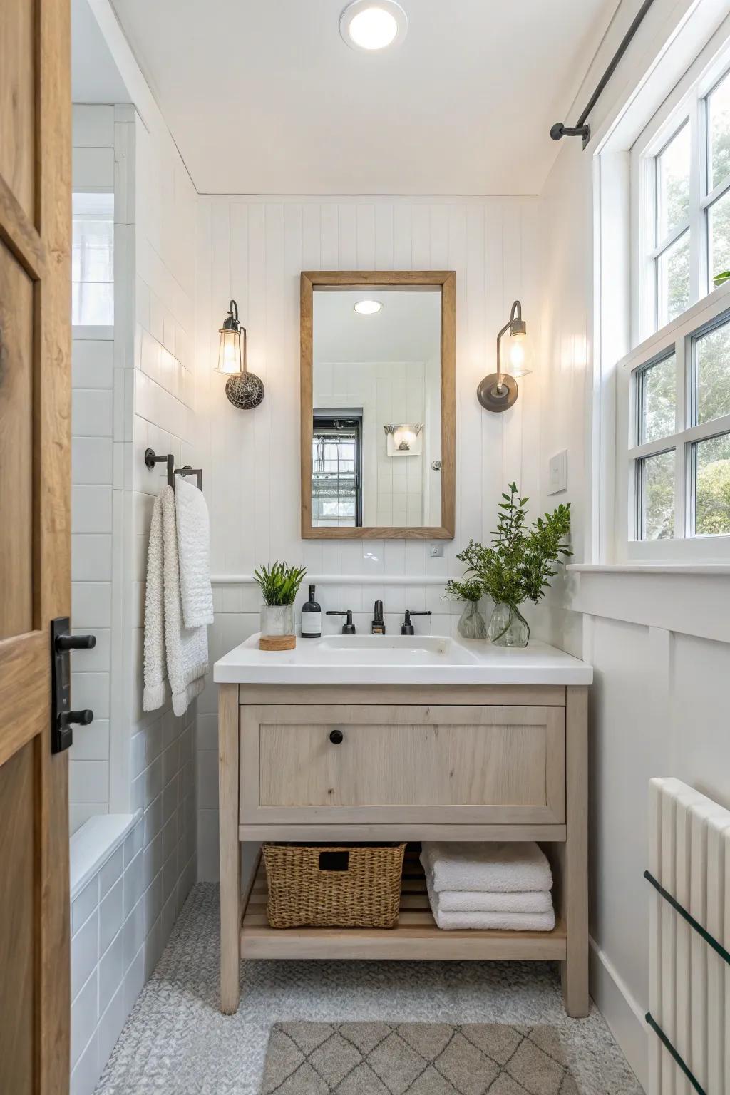 Light colors create an illusion of space in a small bathroom.